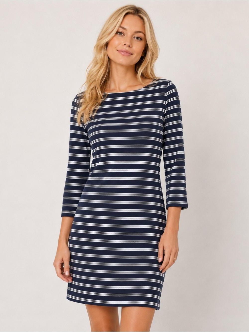 Garnet Hill Striped Bateau Neck Organic Cotton Dress Pockets Beachy Size 4